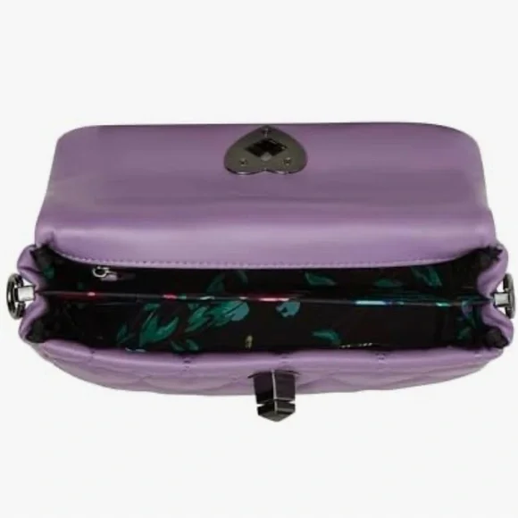 Betsey Johnson Lavender Quilted Heart Crossbody Bag with Silver Heart Clasp - Picture 7 of 10